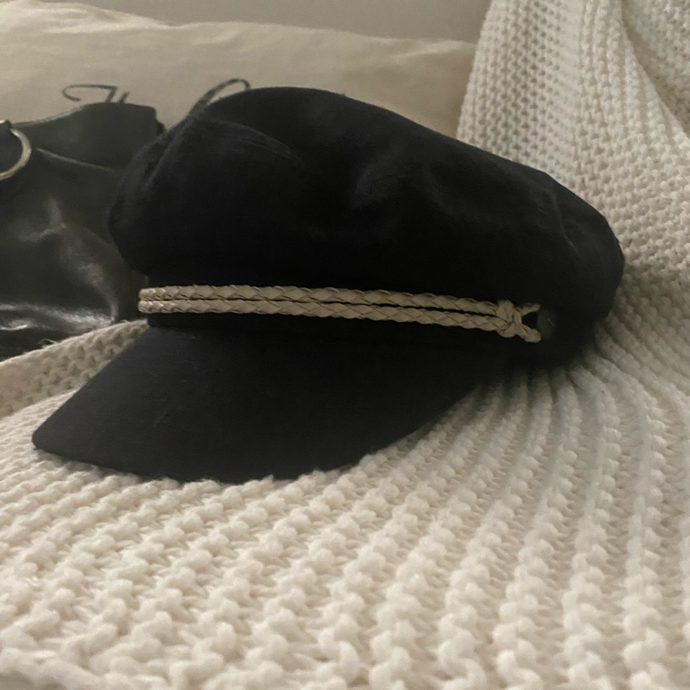 Brixton black newsboy sailor cap hat with white band size S